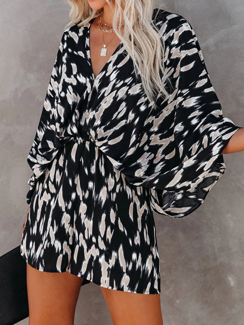 Goldie Tied Printed Kimono Sleeve Romper