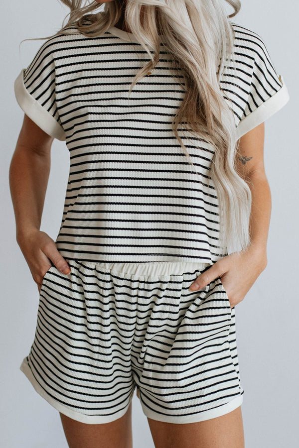 Emera Striped Round Neck Top and Shorts Set