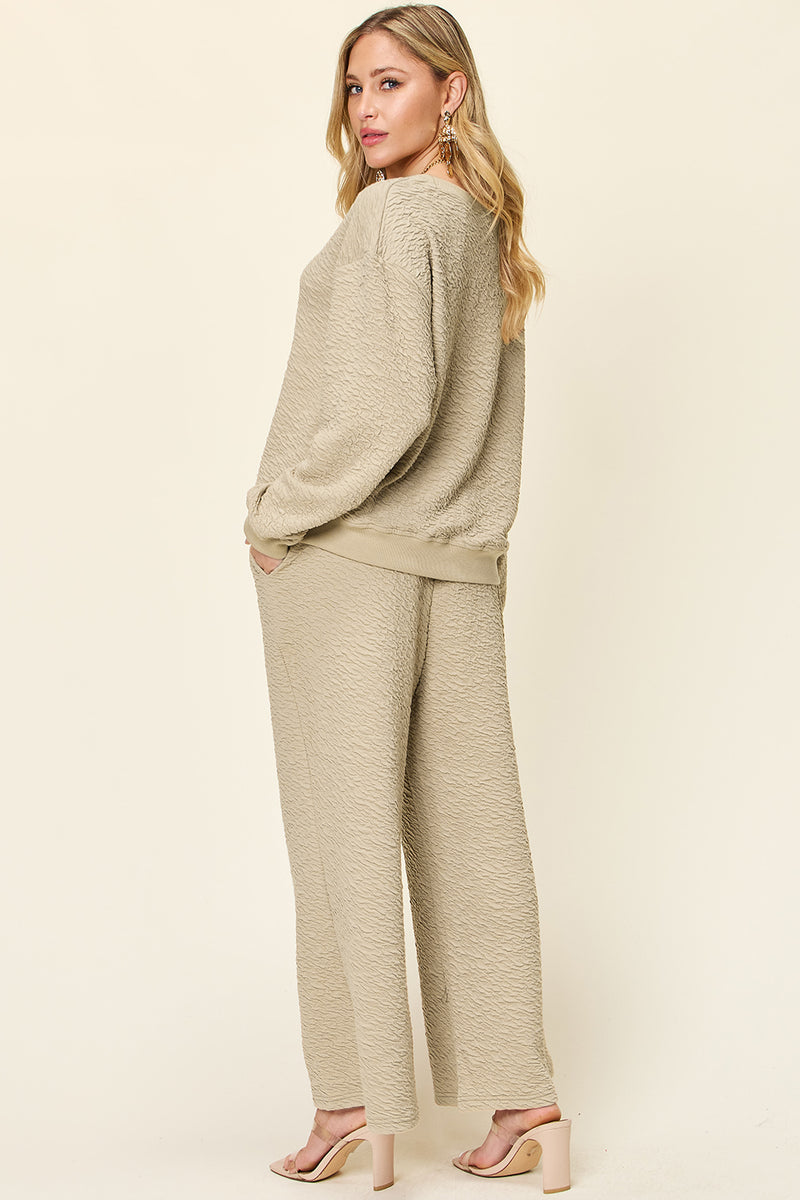 Edith Full Size Texture Long Sleeve Top and Pants Set