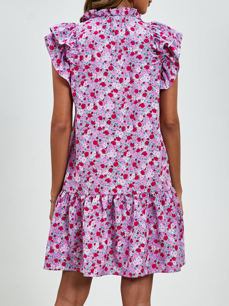 London Tied Floral Cap Sleeve Mini Dress