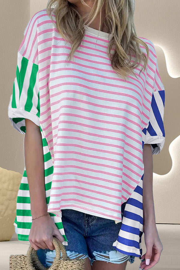 Molly Striped Round Neck Dropped Shoulder T-Shirt