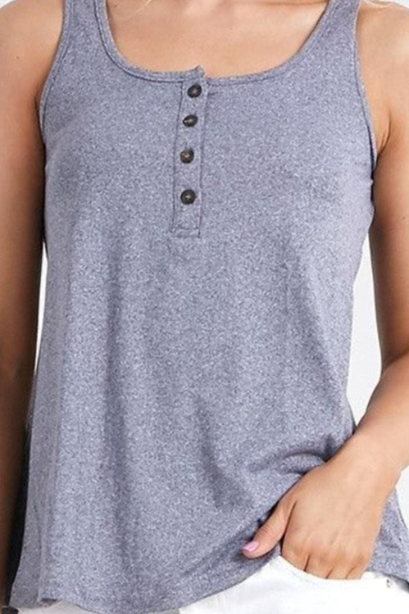 Henley Square Neck Half Button Tank - Deal of the Day!