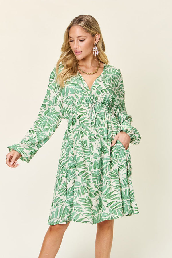 Bradly Full Size Printed Ruched Balloon Sleeve Dress