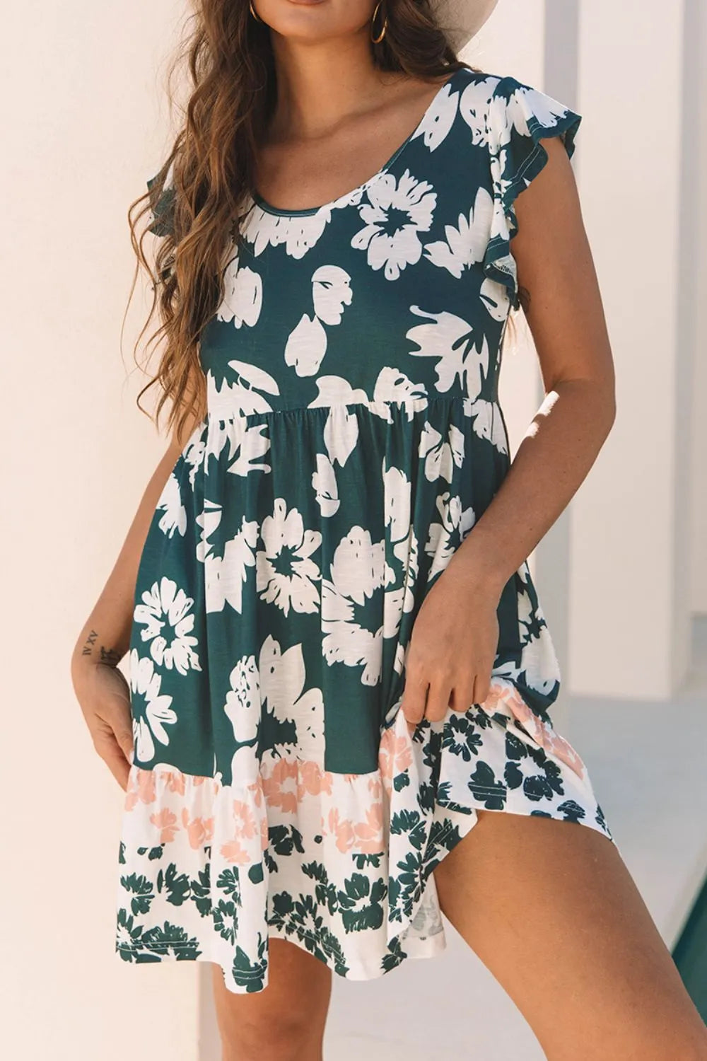 green emerald velvet dress Chloie Empire Waist Linen Mini Dress main image 1