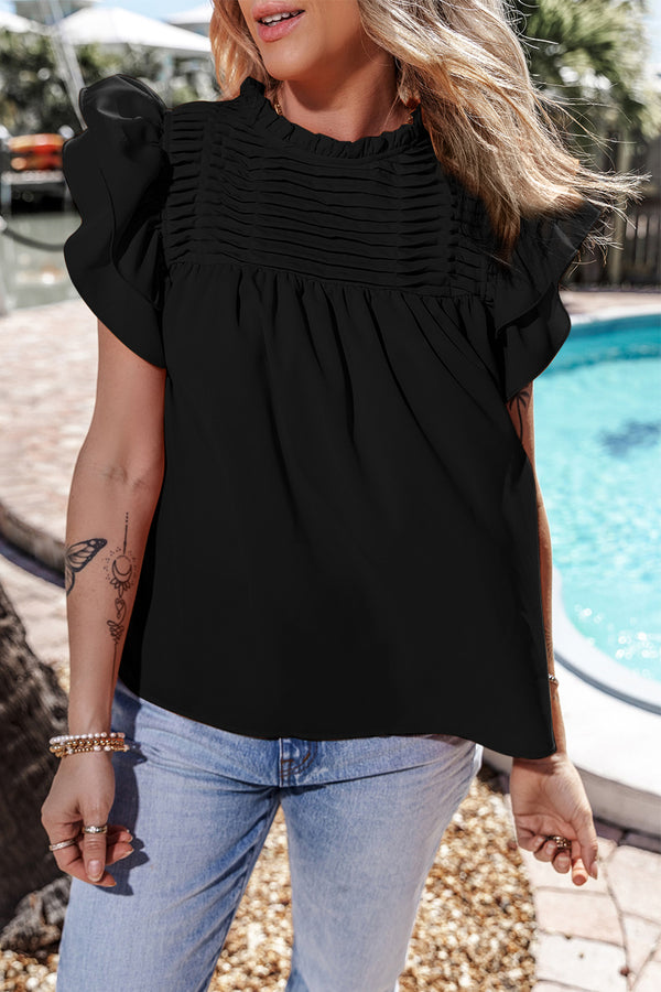 Gwen Ruffled Ruched Cap Sleeve Blouse