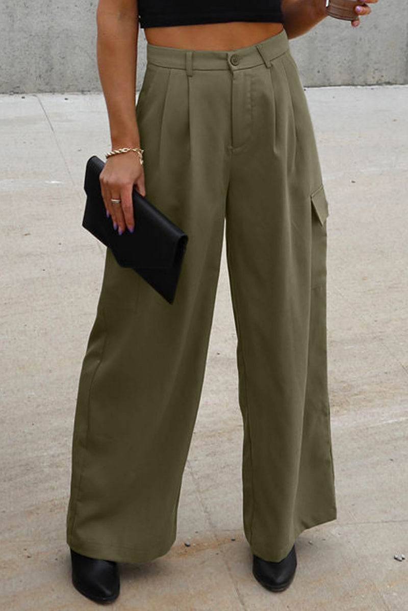 Abigail Ruched Wide Leg Pants with Pockets