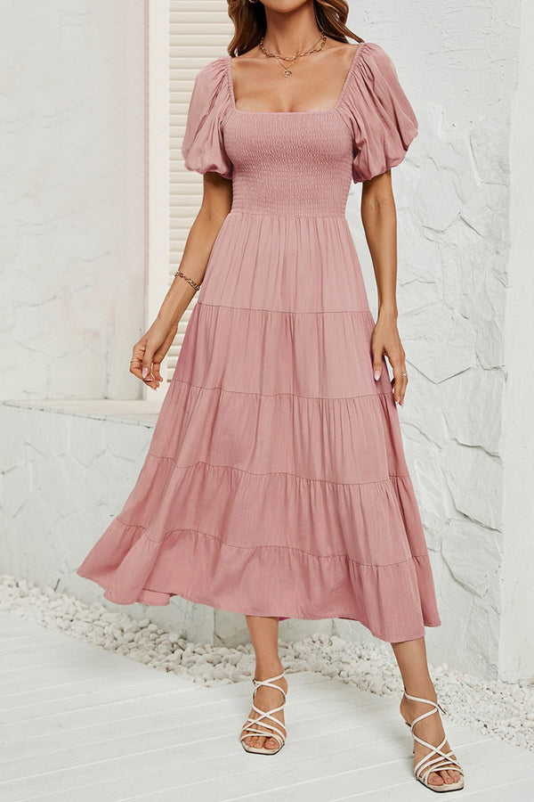 Marjorie Smocked Square Neck Puff Sleeve Dress