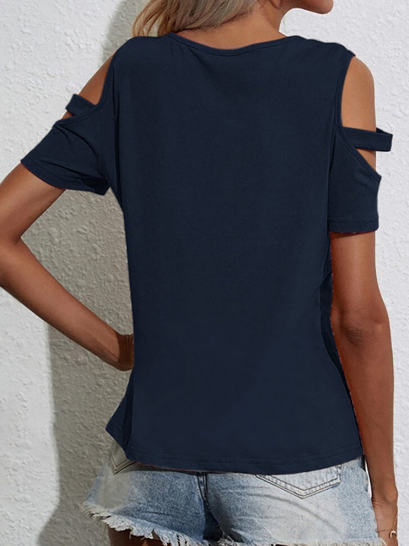 Sidney Full Size Cutout Round Neck Short Sleeve T-Shirt- Deal of the Day!