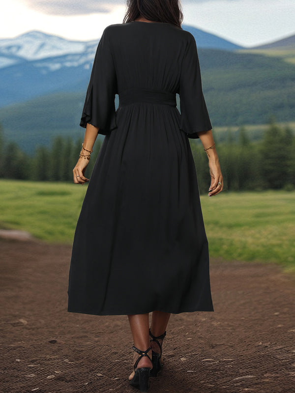 Laurel Slit V-Neck Long Sleeve Midi Dress