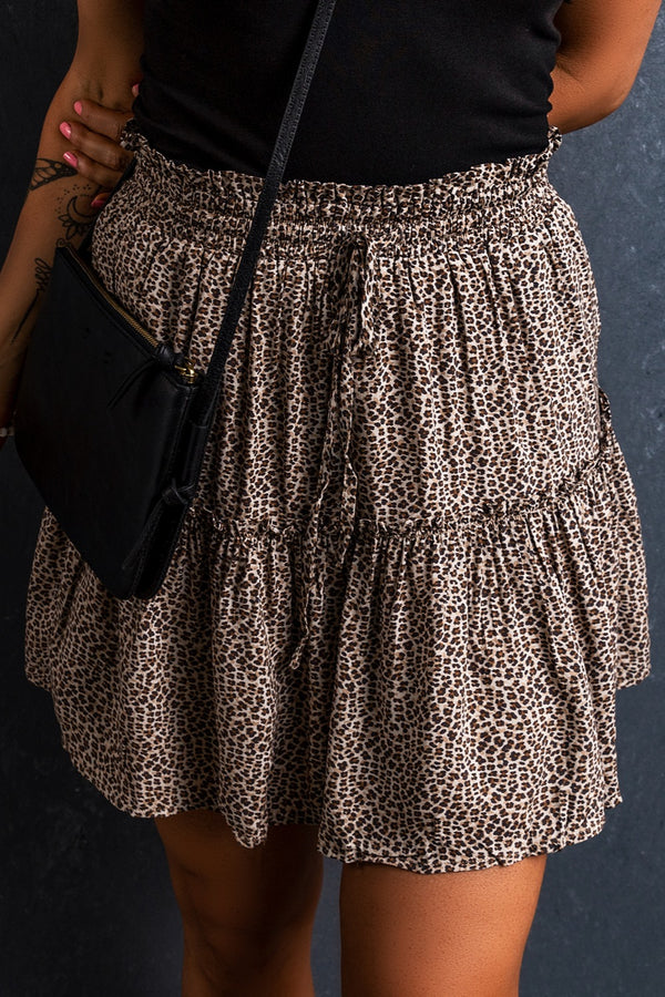 Ramona Frill Leopard Elastic Waist Skirt
