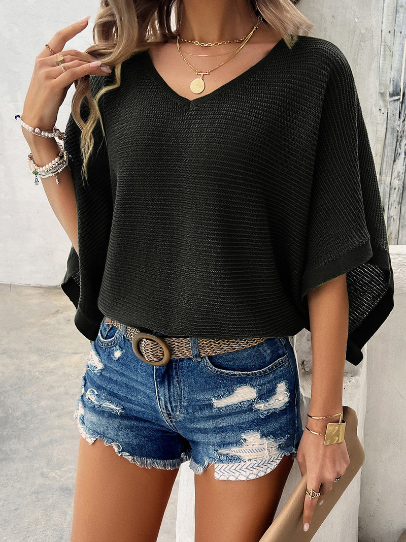 Haisley V-Neck Batwing Sleeve Knit Top
