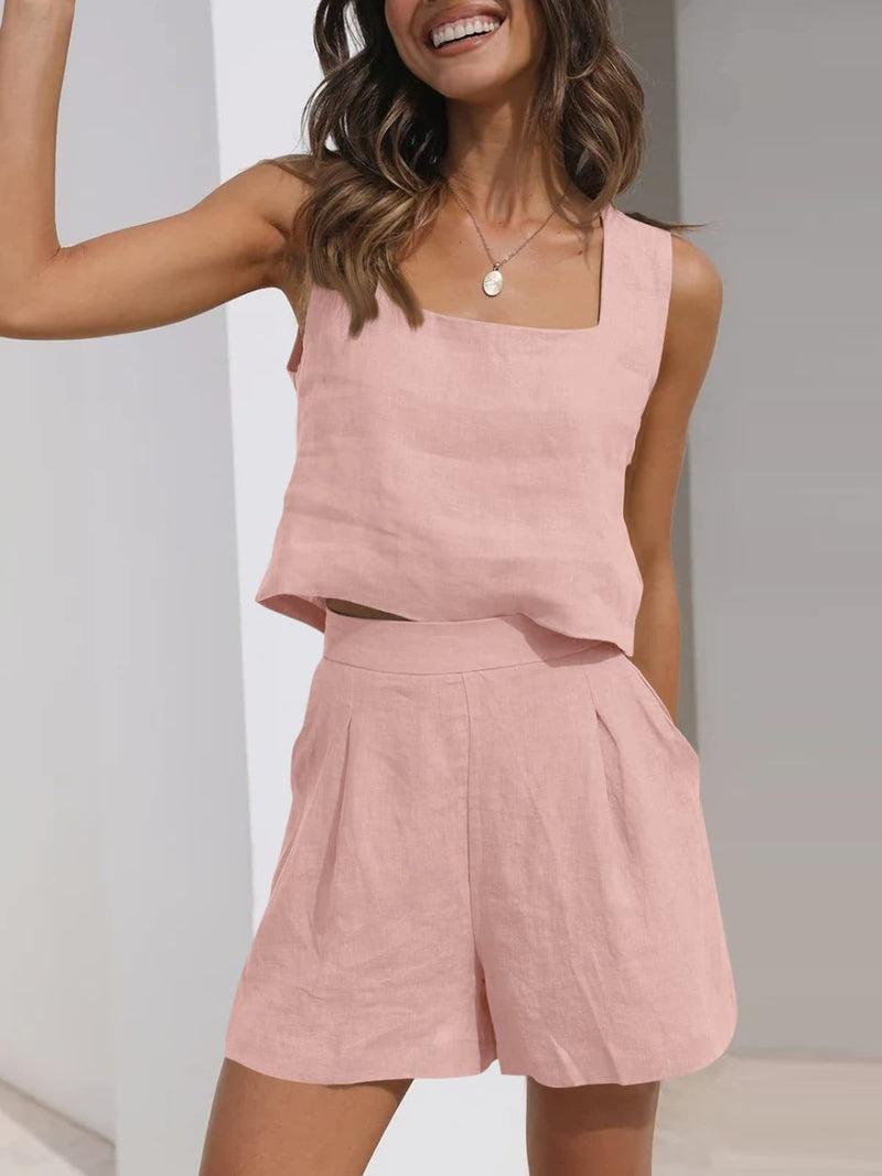 Kimball Square Neck Wide Strap Top and  Shorts Set - Deal of the Day!