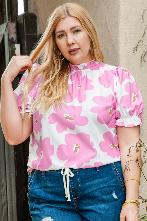 Joelle Plus Size Printed Round Neck Short Sleeve Top