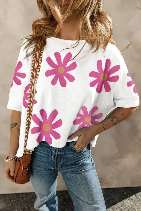Kami Flower Round Neck Half Sleeve T-Shirt