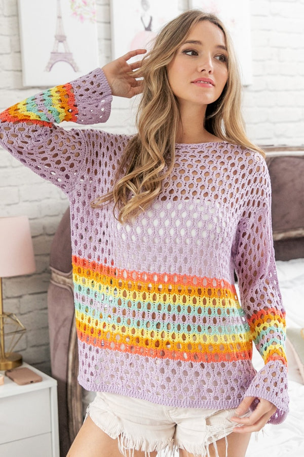 Annmarie Rainbow Stripe Hollow Out Cover Up
