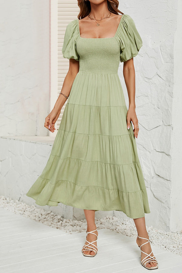Marjorie Smocked Square Neck Puff Sleeve Dress