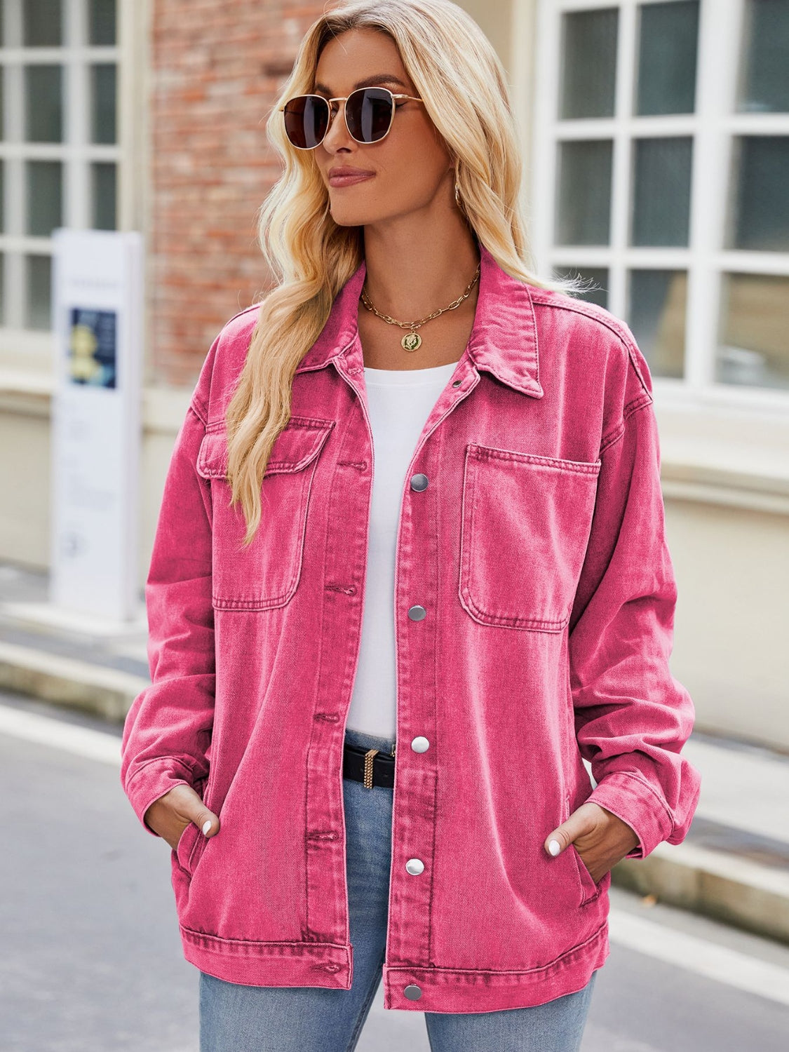 Norah Button Up Denim Jacket with Pockets – Royal + Reese