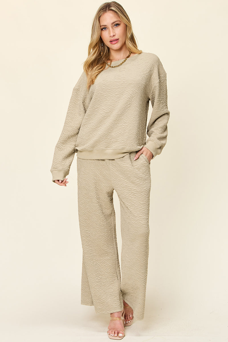 Edith Full Size Texture Long Sleeve Top and Pants Set