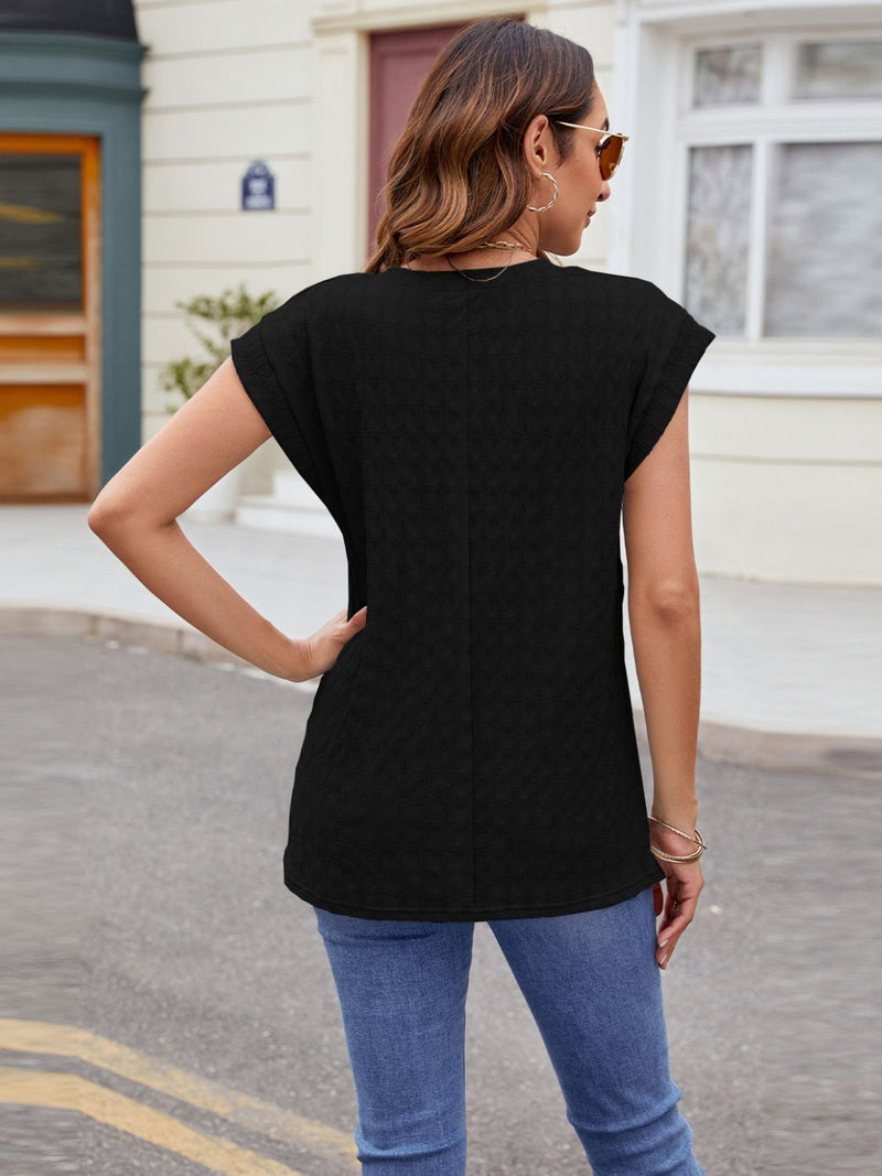 Dilani Textured Round Neck Cap Sleeve T-Shirt- Deal of the Day!