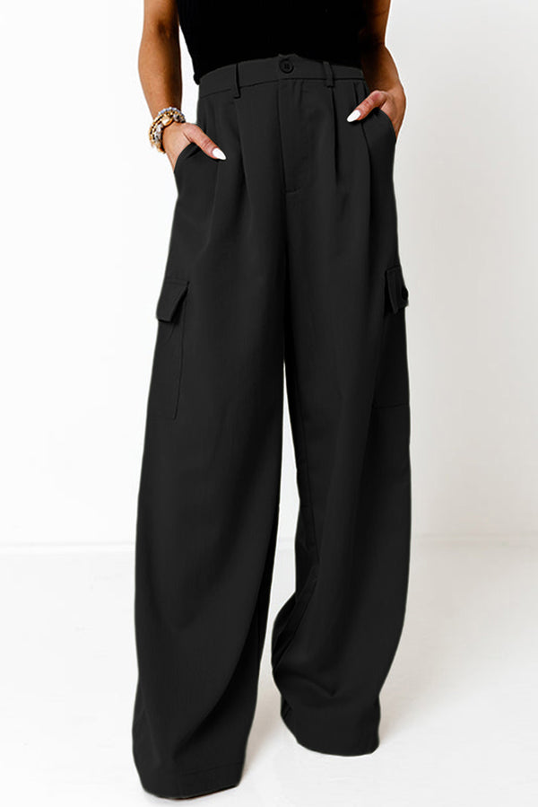 Abigail Ruched Wide Leg Pants with Pockets