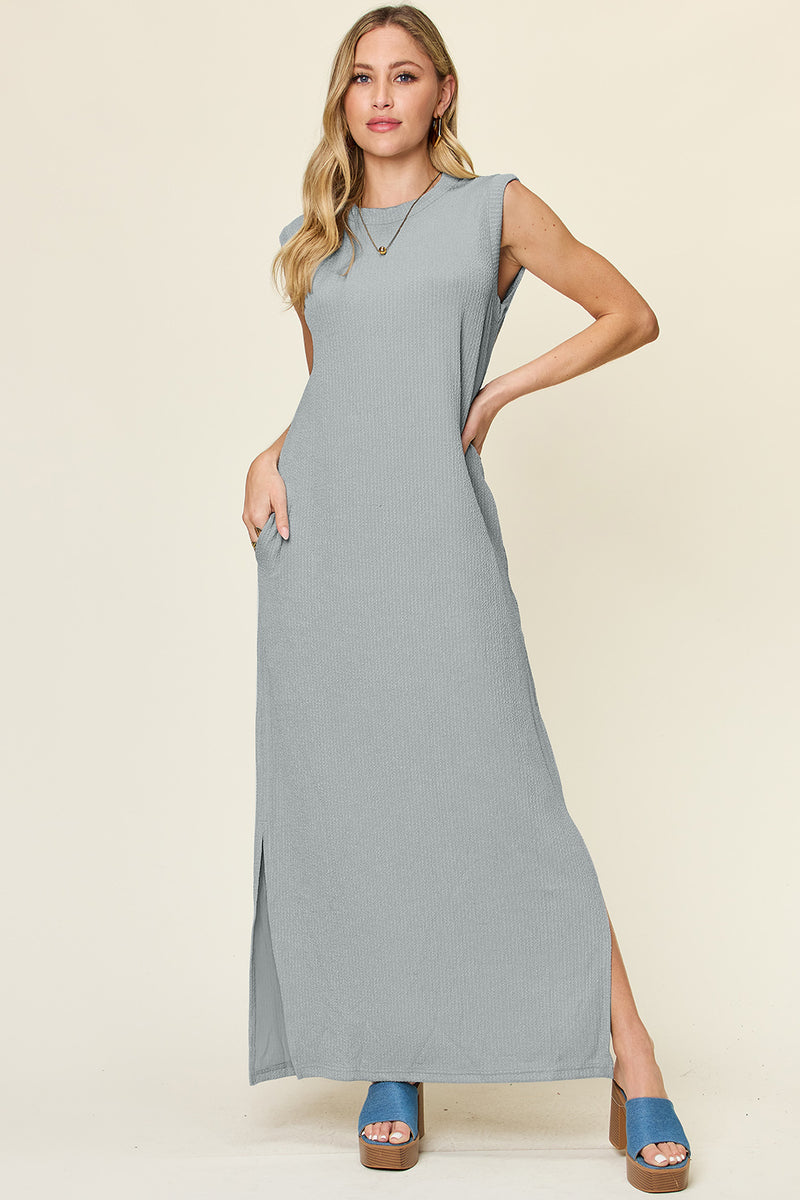 Oaklynn Full Size Texture Mock Neck Sleeveless Maxi Dress