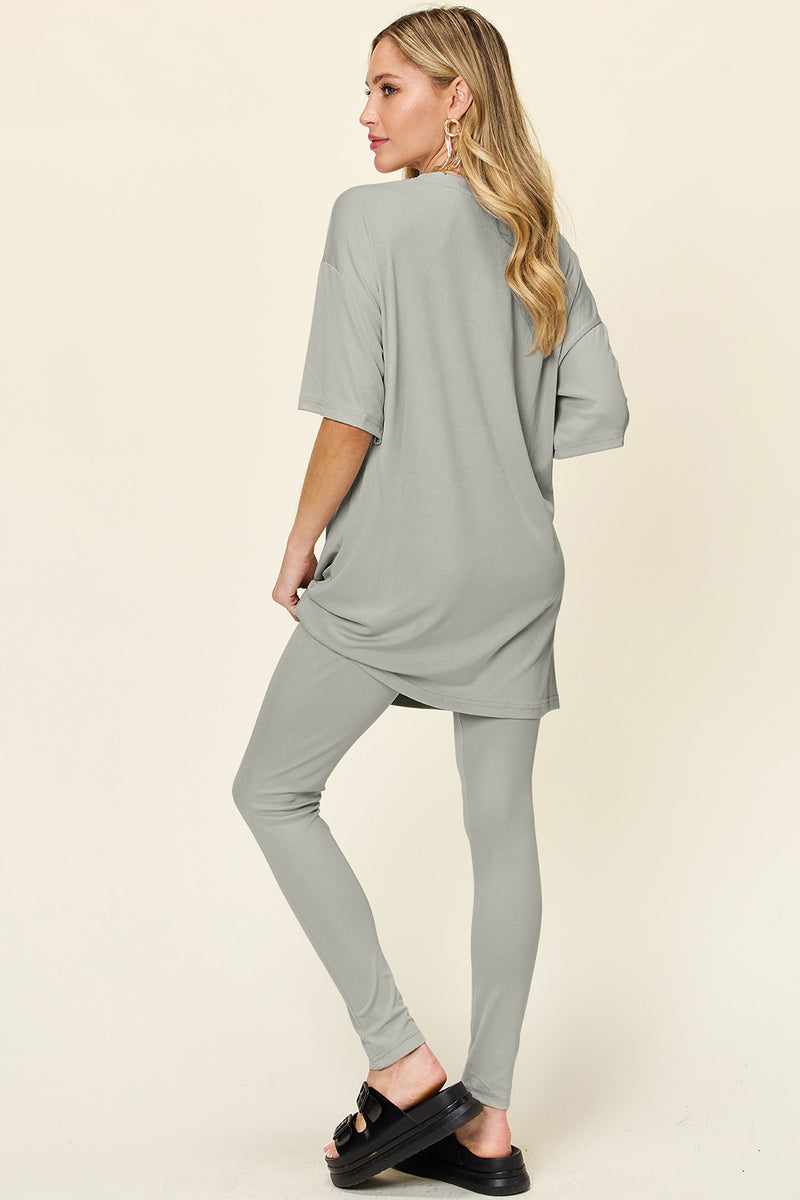 Collins Full Size Round Neck Dropped Shoulder T-Shirt and Leggings Set - Deal of the day!