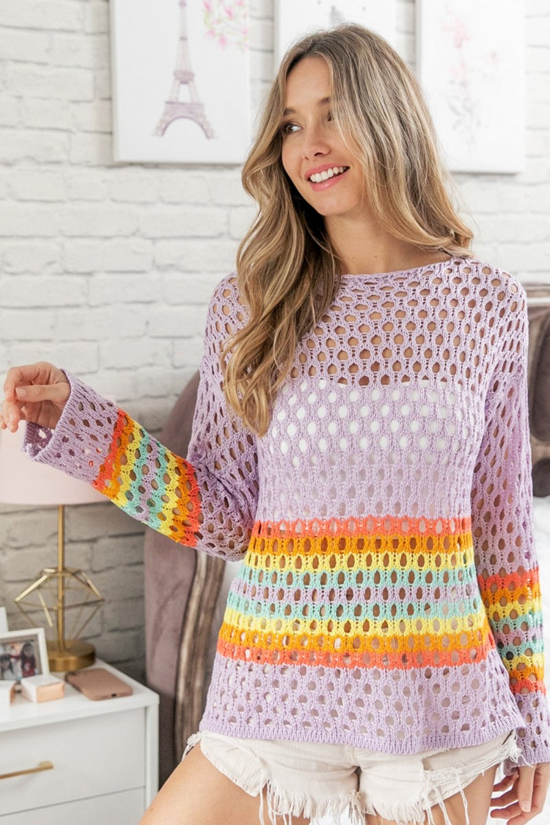 Annmarie Rainbow Stripe Hollow Out Cover Up