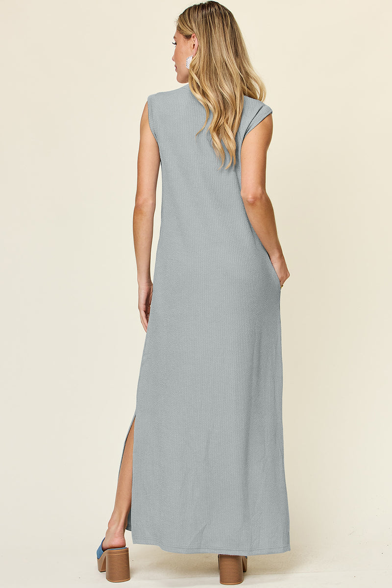 Oaklynn Full Size Texture Mock Neck Sleeveless Maxi Dress