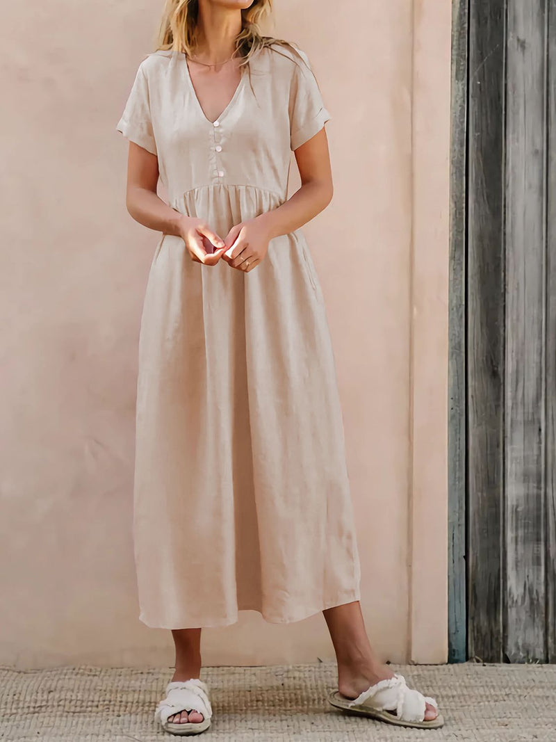 Katie V-Neck Short Sleeve Midi Dress