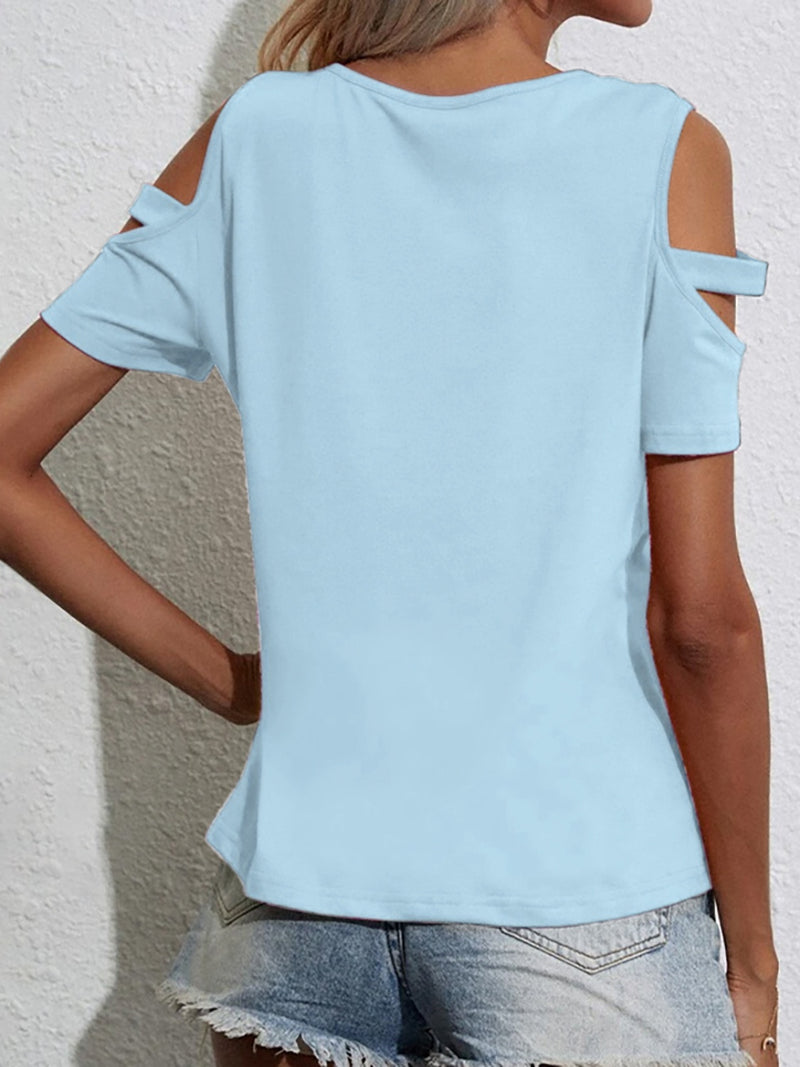 Sidney Full Size Cutout Round Neck Short Sleeve T-Shirt- Deal of the Day!