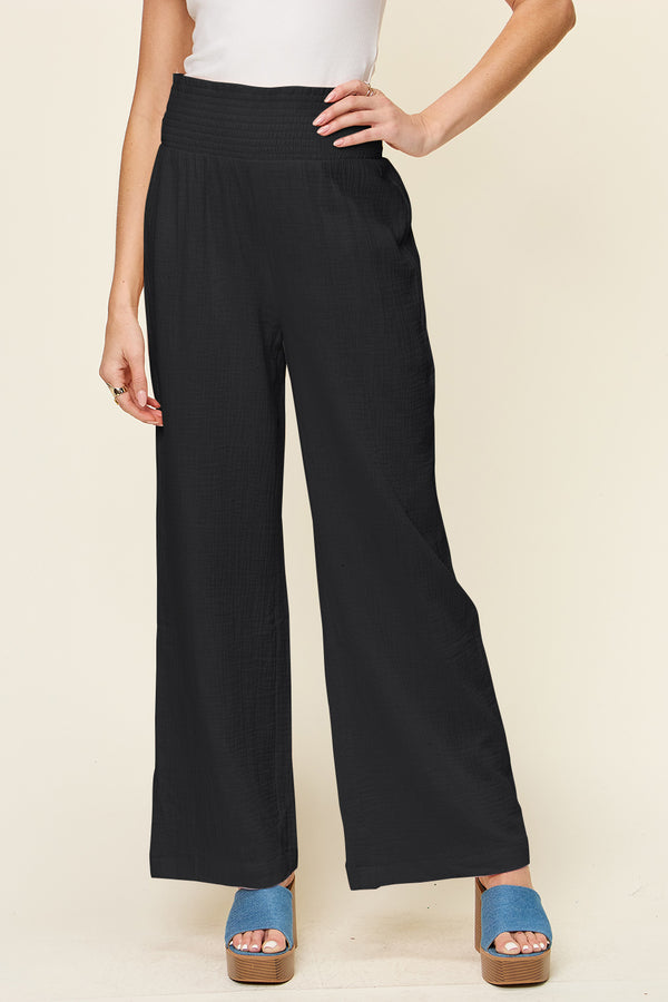 Rory Full Size Texture Smocked Waist Wide Leg Pants