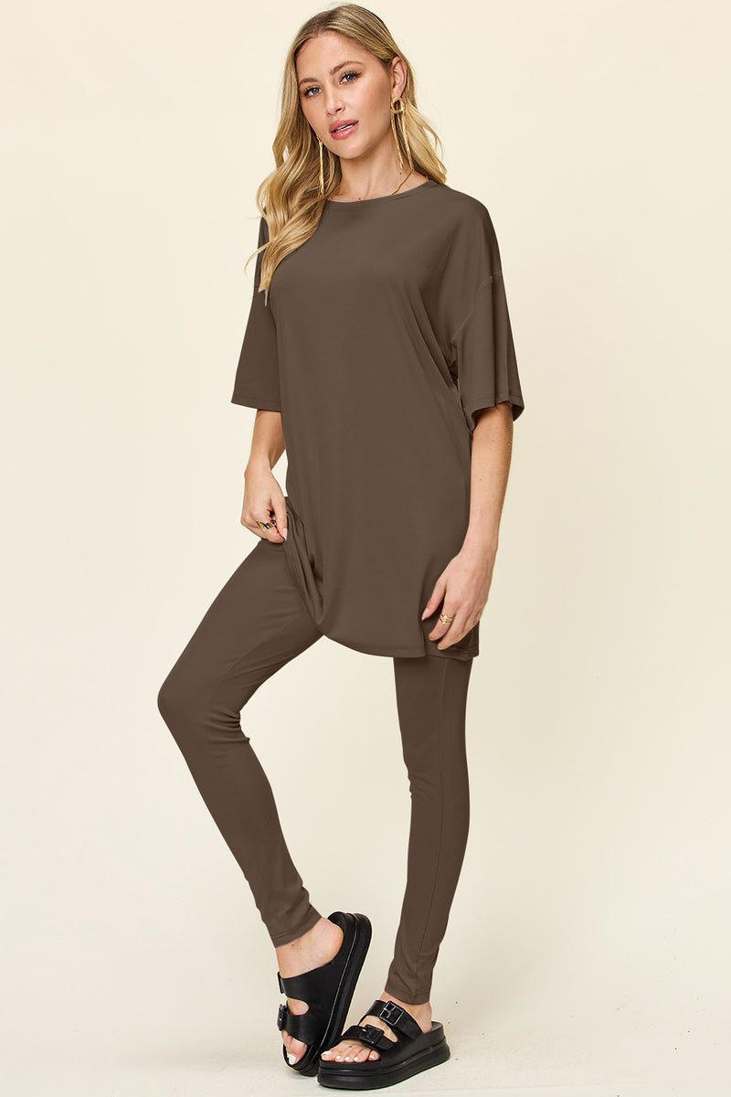 Collins Full Size Round Neck Dropped Shoulder T-Shirt and Leggings Set - Deal of the day!