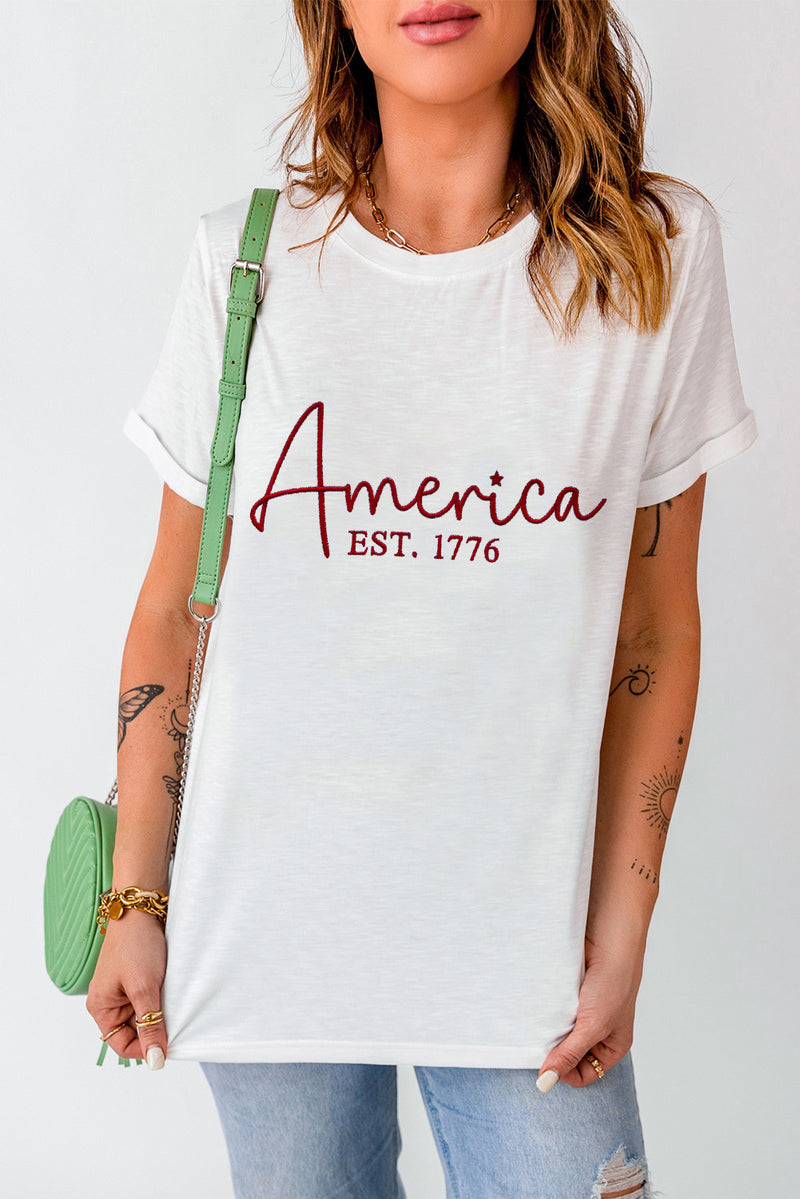 America Letter Graphic Round Neck Short Sleeve T-Shirt