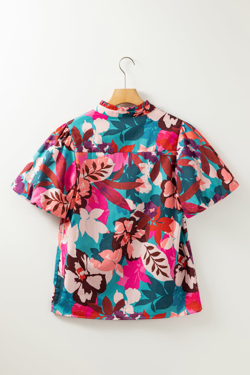 Ryle Printed Notched Puff Sleeve Blouse