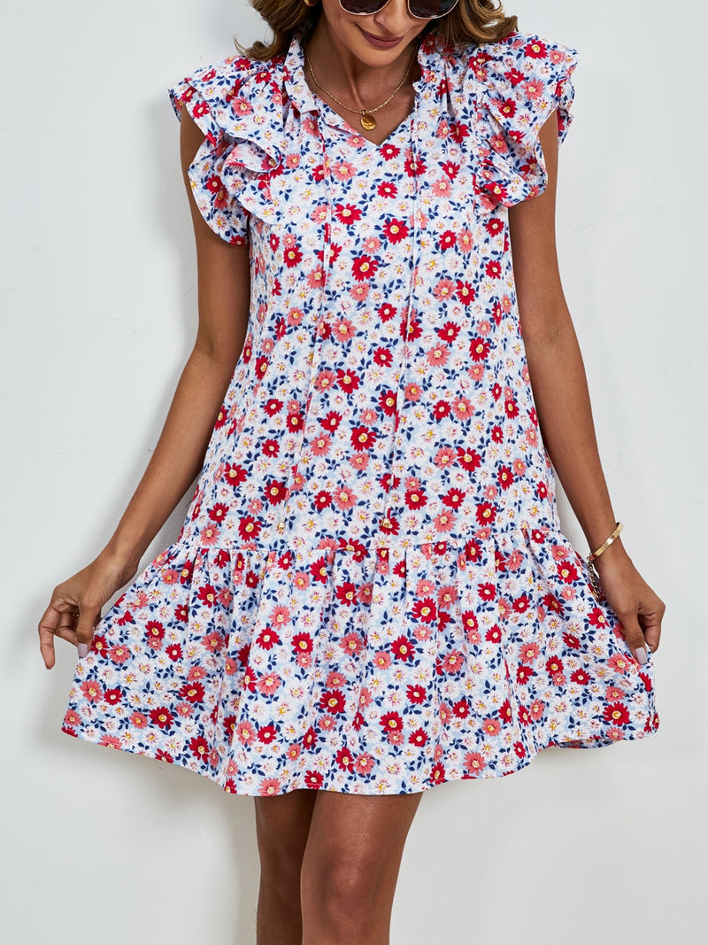 London Tied Floral Cap Sleeve Mini Dress