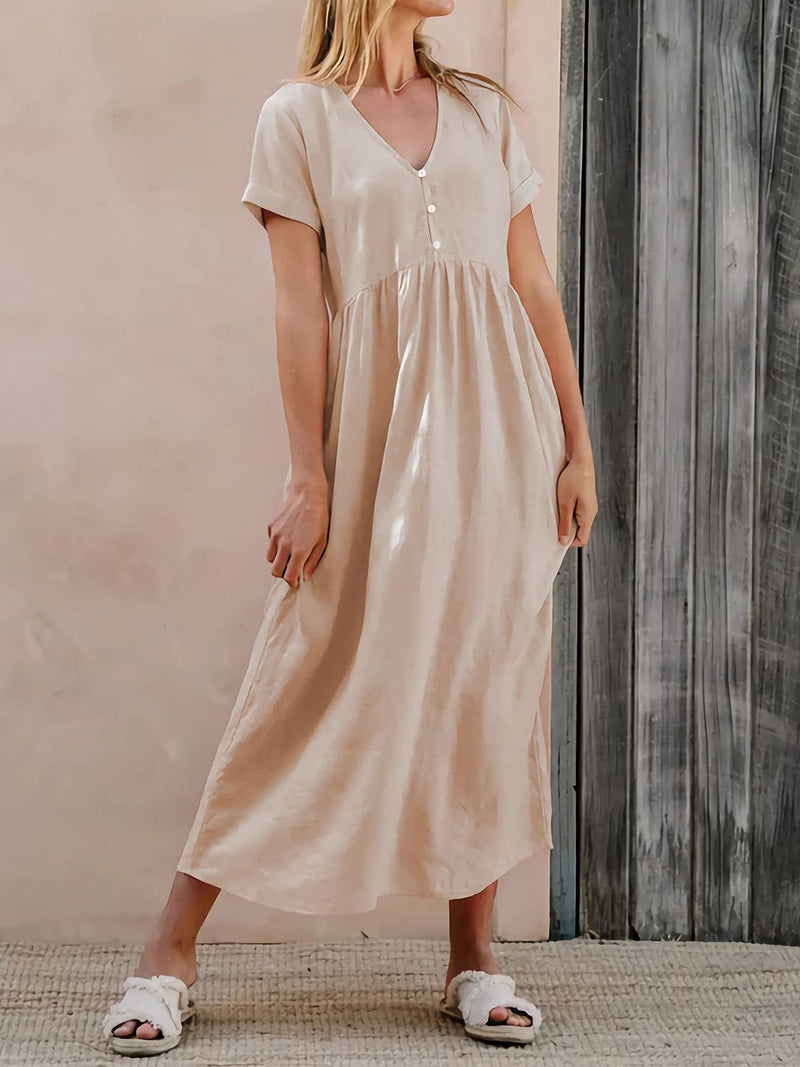 Katie V-Neck Short Sleeve Midi Dress