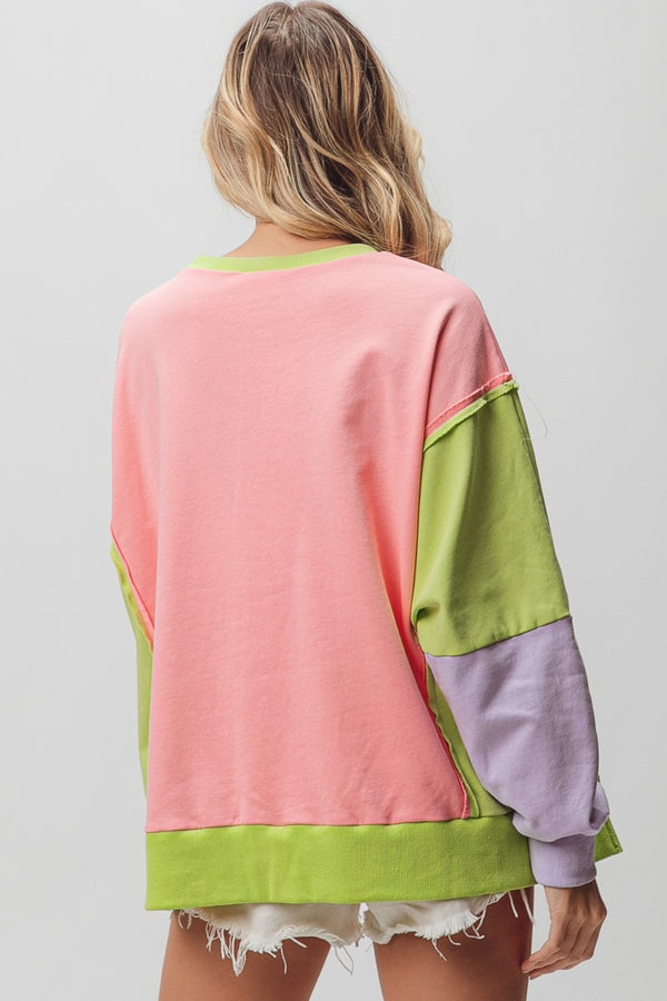 Cam Washed Color Block Sweatshirt