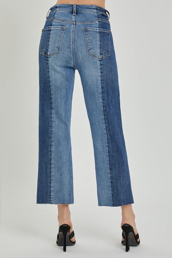 Ivanna Full Size Mid-Rise Waist Two-Tones Jeans with Pockets