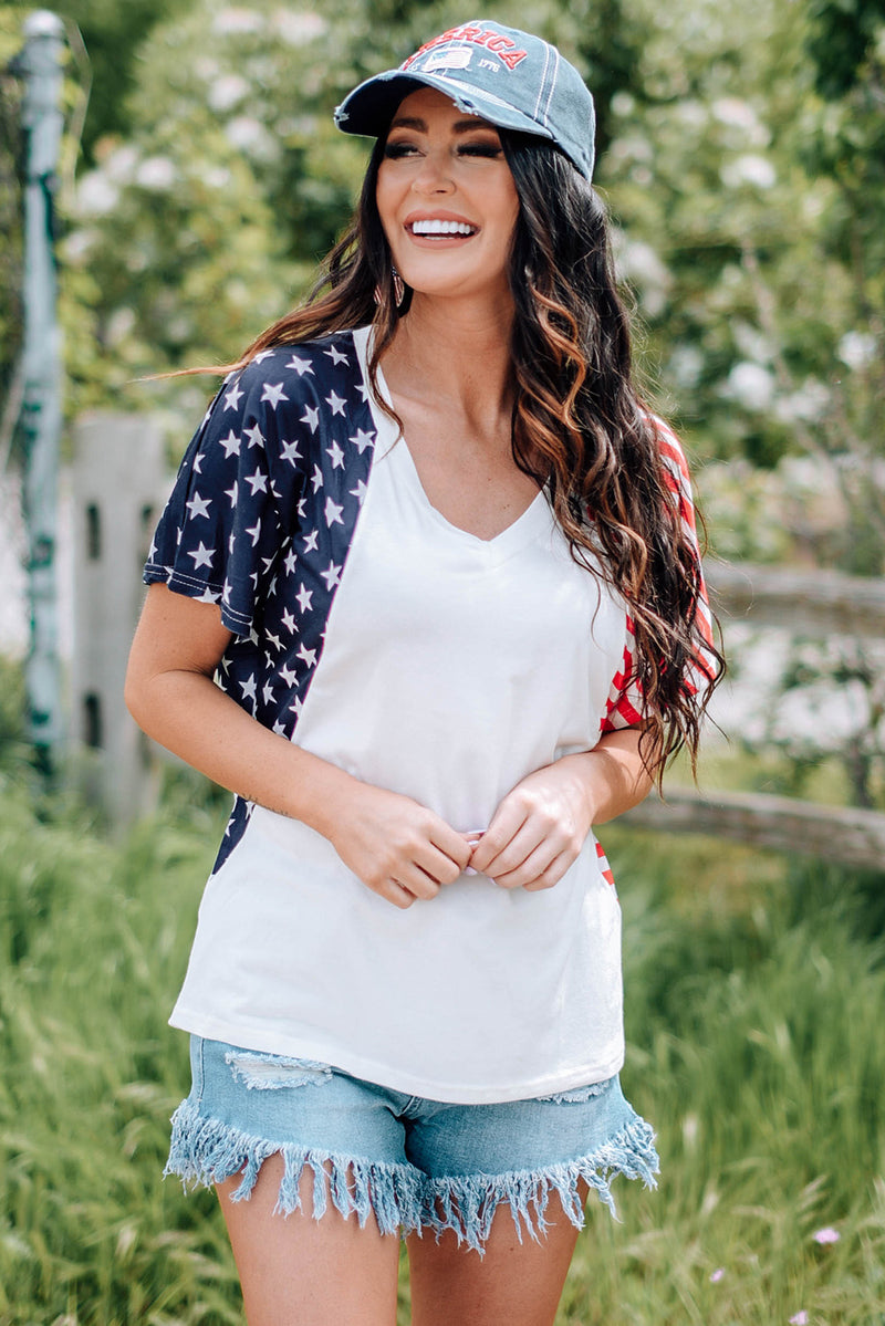 Trina US Flag V-Neck Tee Shirt- Deal of the Day!