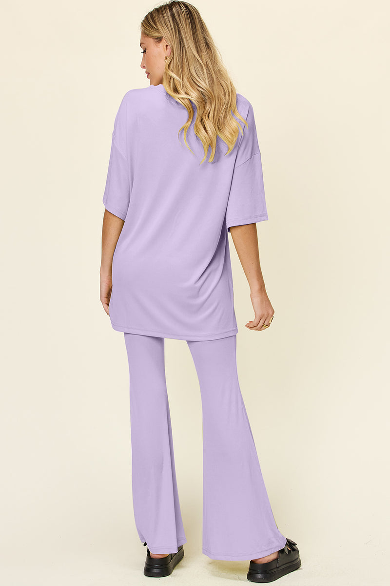 Ames Full Size Round Neck Drop Shoulder T-Shirt and Flare Pants Set