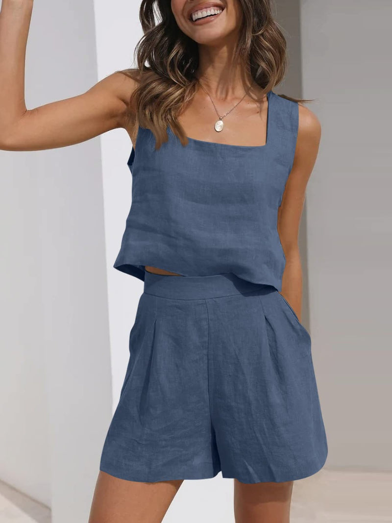 Kimball Square Neck Wide Strap Top and  Shorts Set - Deal of the Day!