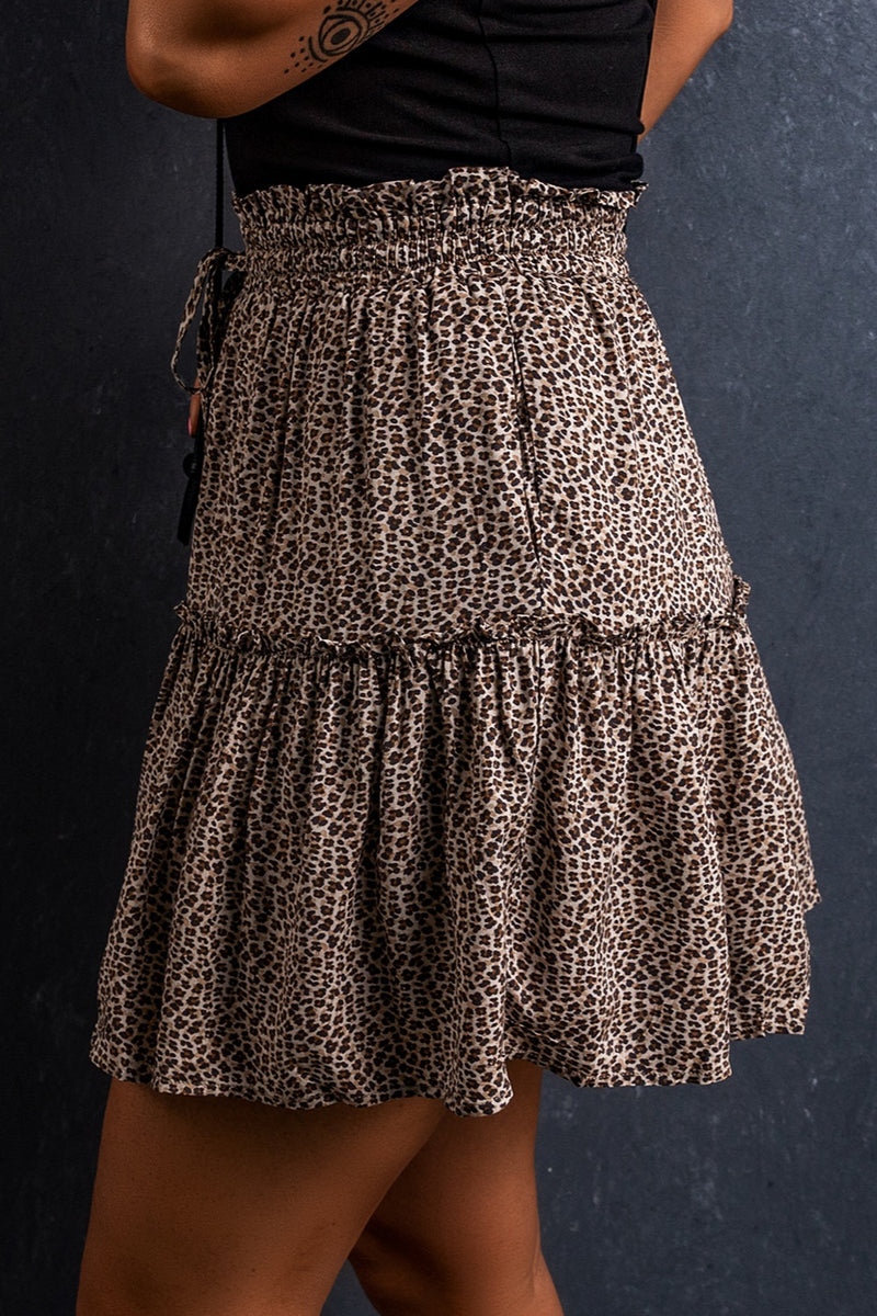 Ramona Frill Leopard Elastic Waist Skirt