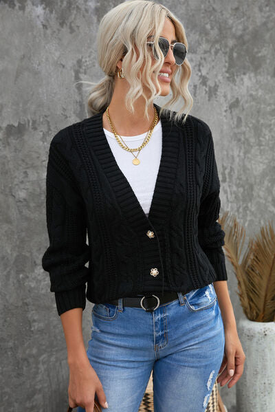 Kadence Cable-Knit Button Up Dropped Shoulder Cardigan