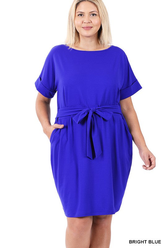 Deal of the Day Jackie PLUS BRUSHED DTY TIE-BELT DRESS