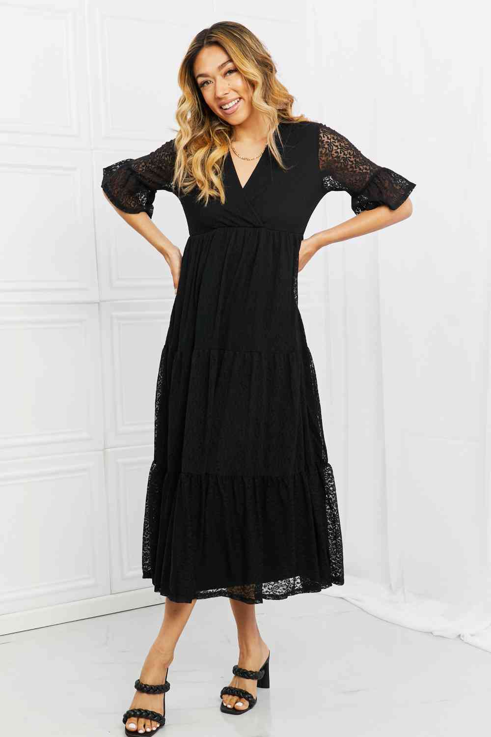 knee length dresses for ladies Marnie Lace Full Size Tiered Dress – Royal + Reese
