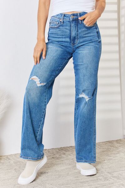 Oliver Full Size High Waist Distressed Straight-Leg Jeans