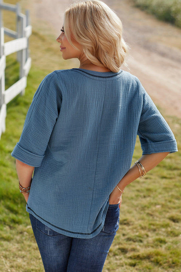 Maura Textured V-Neck Half Sleeve Blouse- Deal of the Day!
