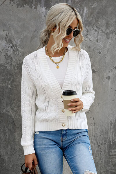 Kadence Cable-Knit Button Up Dropped Shoulder Cardigan