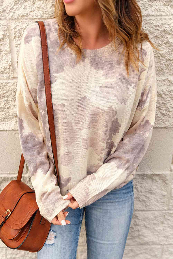 Sheila Tie-Dye Distressed Round Neck Sweater
