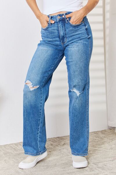 Oliver Full Size High Waist Distressed Straight-Leg Jeans